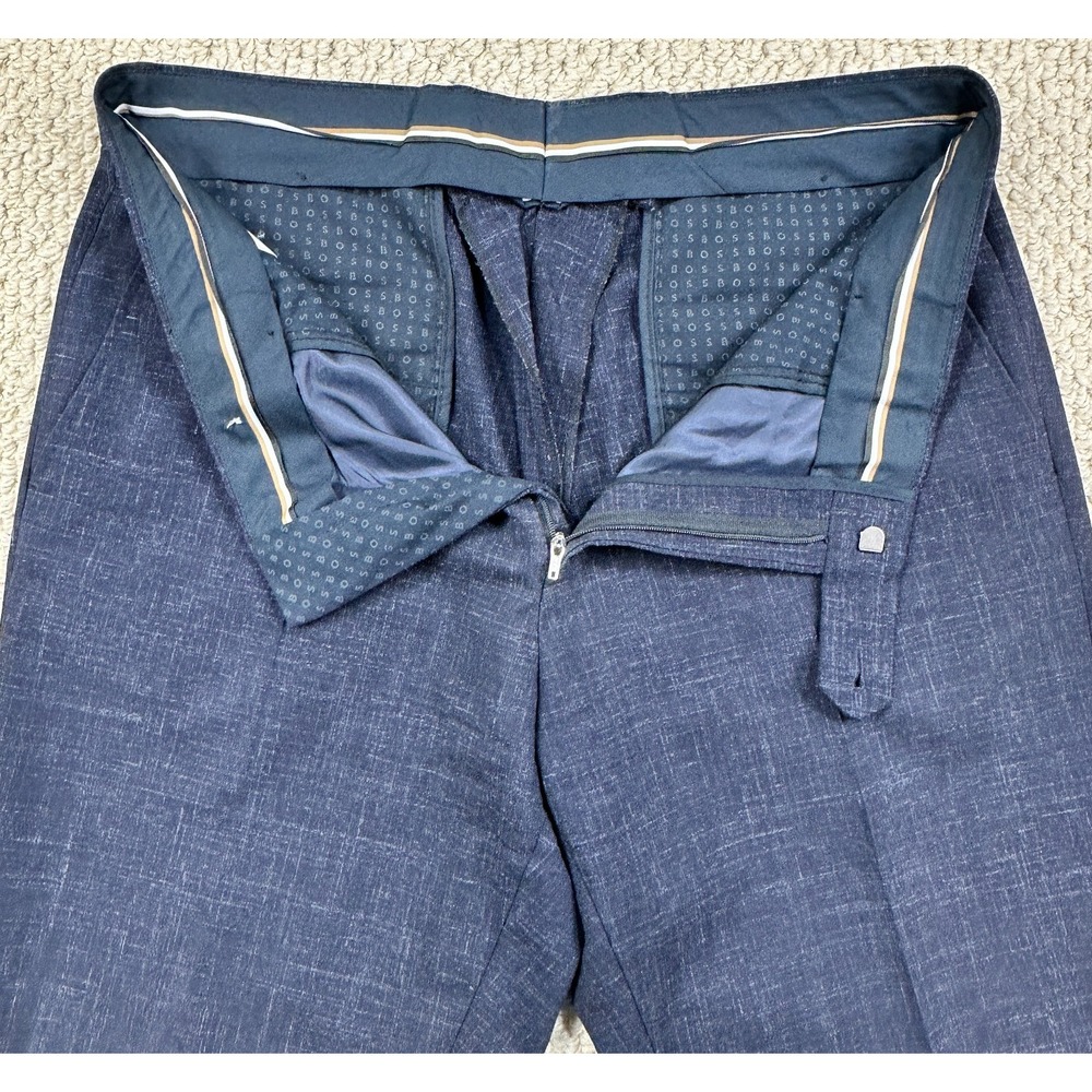 HUGO BOSS Pants Fits Mens 34x31 Navy Slim Fit Wool Linen Blend Dress Trousers
